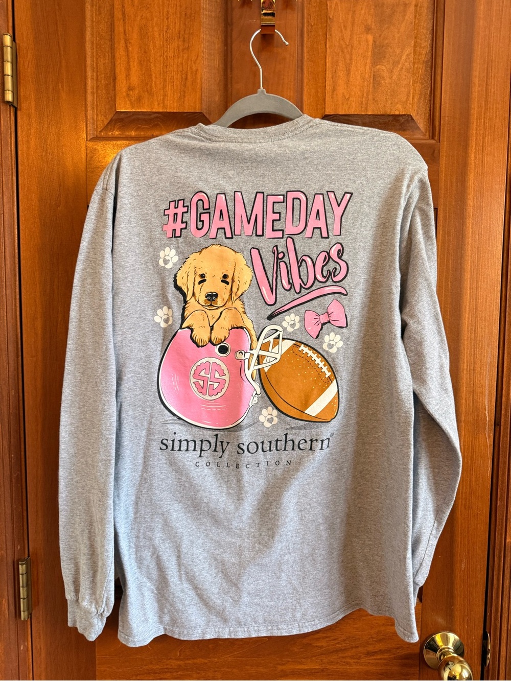 Simply Southern Game Day Vibes Dog Football Long Sleeve Shirt M